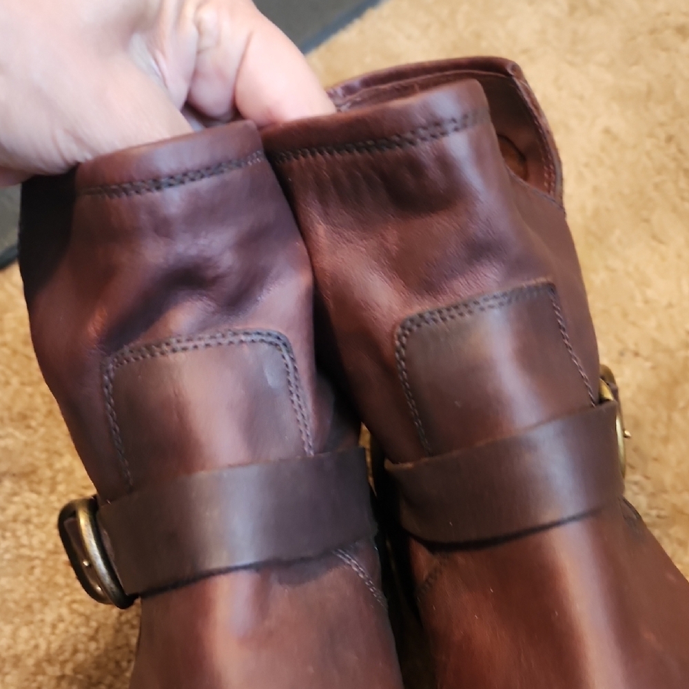Frye Brown Leather Harness Moto Boots - Picture 3 of 11